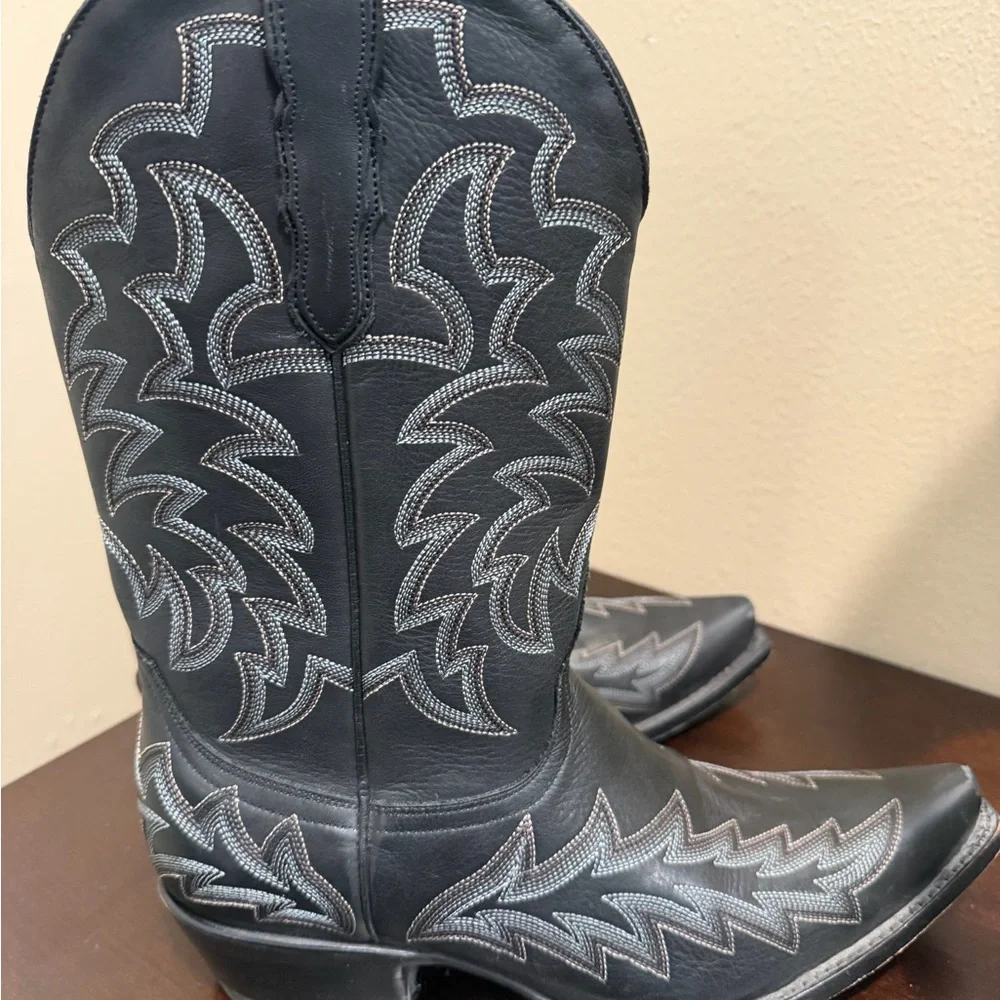 Classic Black Western Leather Cowboy Boots - Women's Ankle Booties - Picture 5 of 9